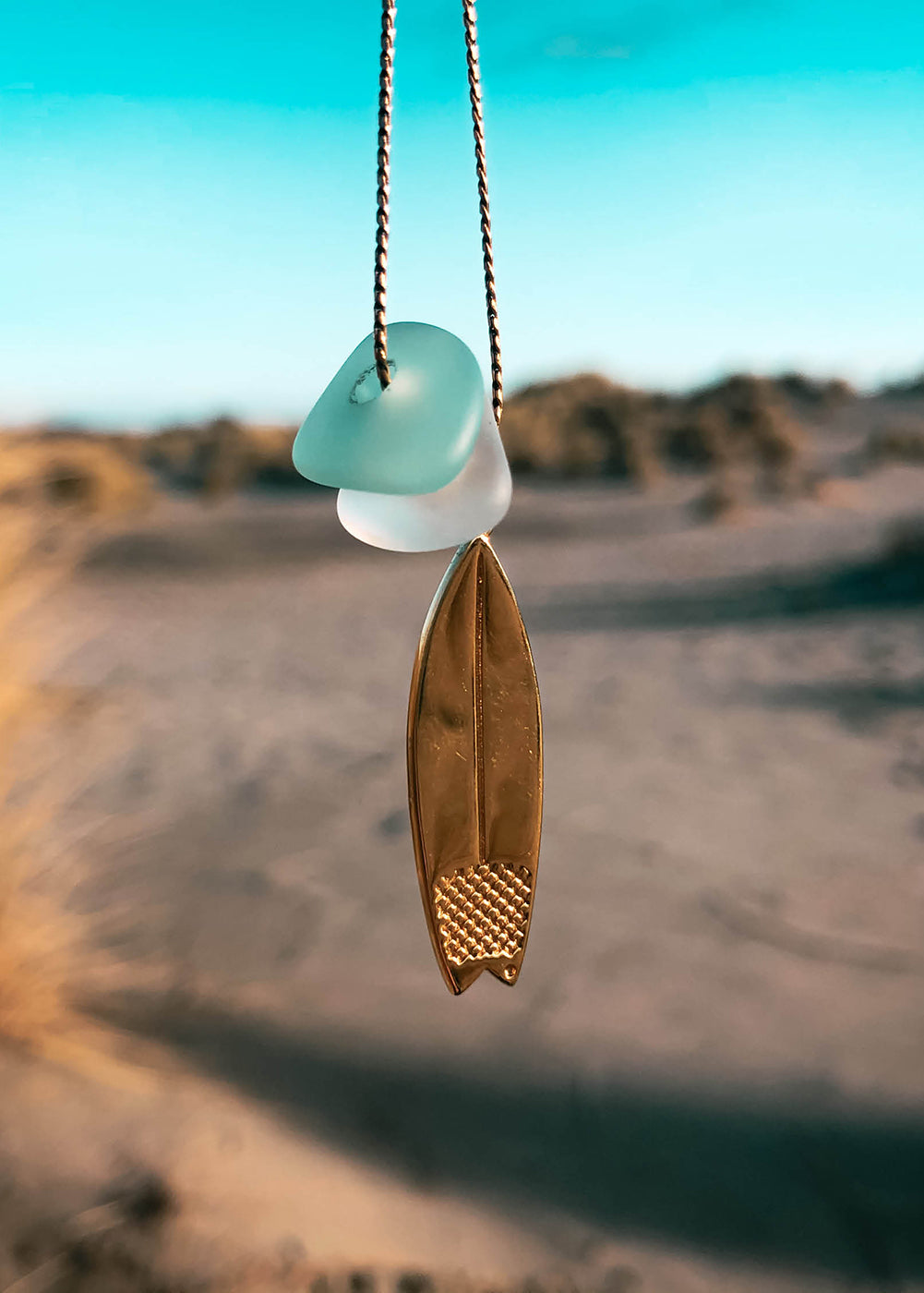 Sea Glass Surfboard Necklace Gold