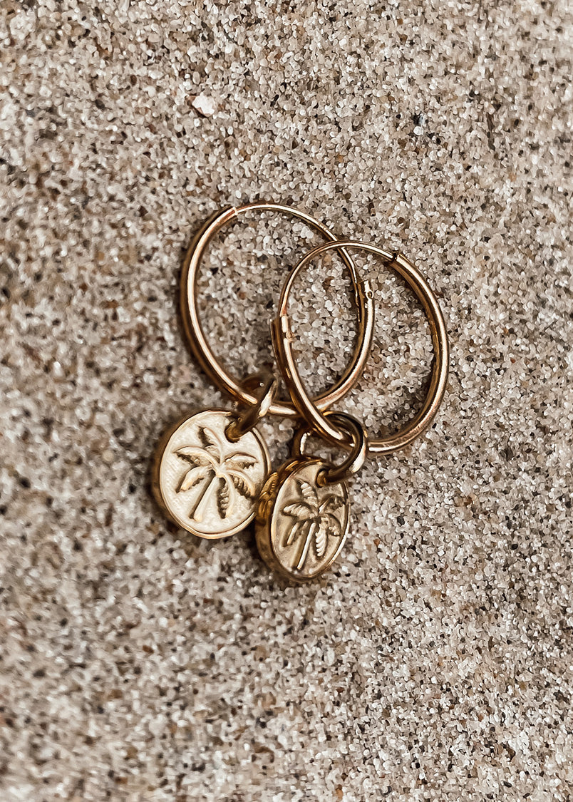 Mini Palm Coin Ocean Hoop Earrings Gold