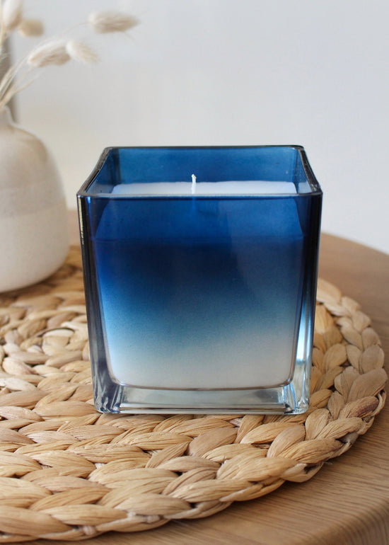 Midnight Musk Ocean Blue Ombre Glass Candle