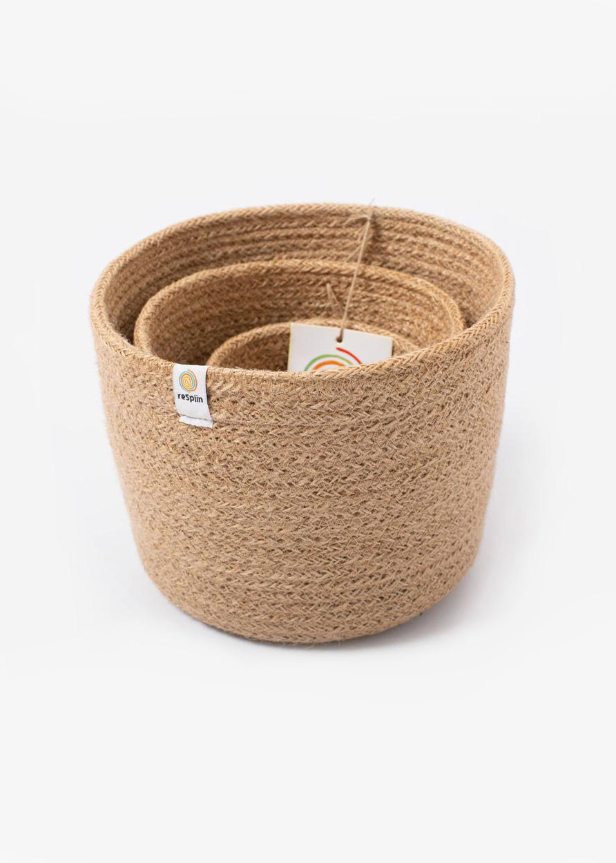 Three Piece Jute Basket Set - Natural