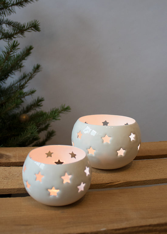 White Cut Out Star Tea light Holder