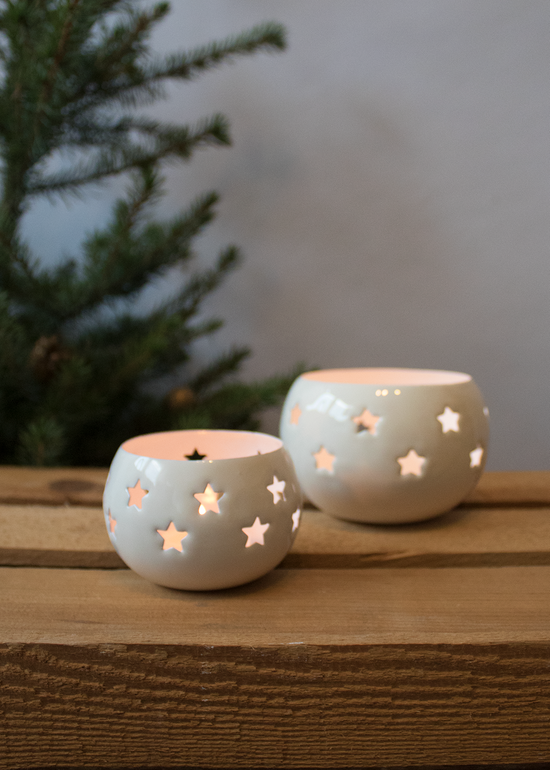 White Cut Out Star Tea light Holder