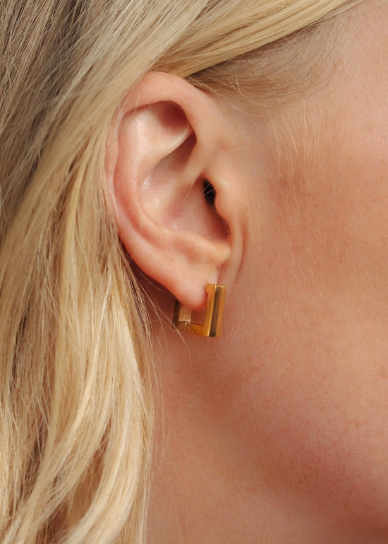 Square Waterproof Gold Huggie Hoop Earrings