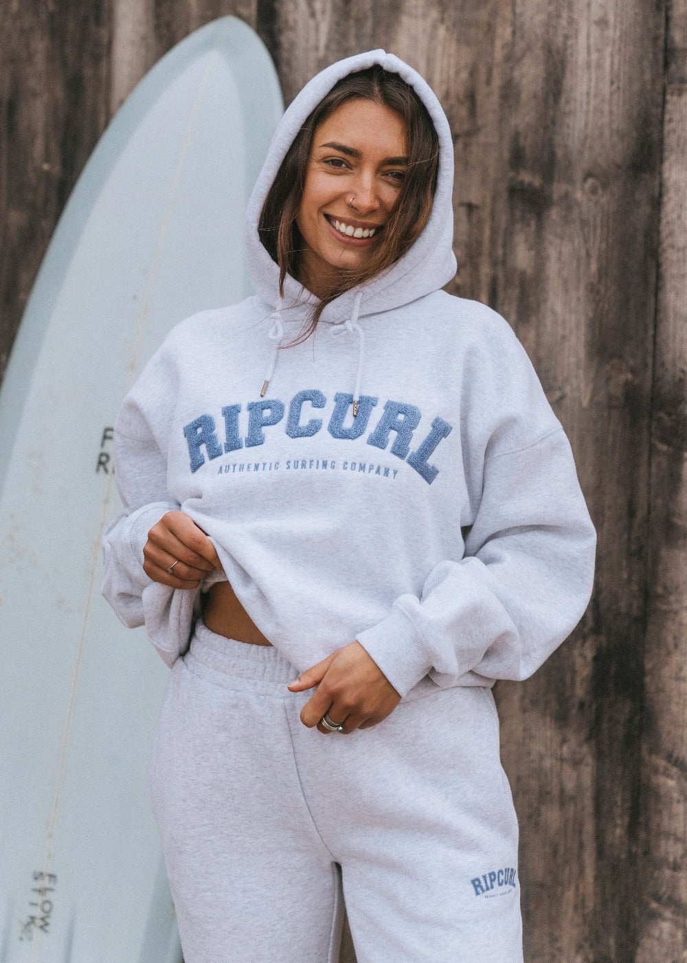 Rip Curl Womens Varsity Hoodie in Grey Marl Hooded Sweatshirt The Beach Boutique A Shop For Ocean Lovers