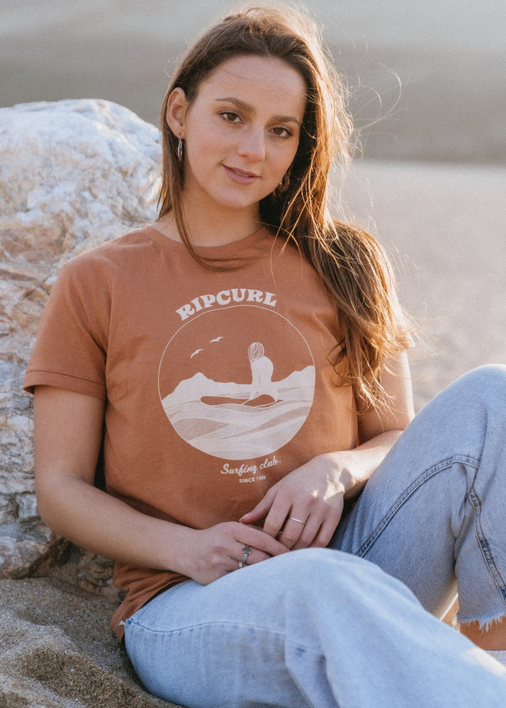 Re-Entry Crew Neck Tee in Light Brown by Rip Curl