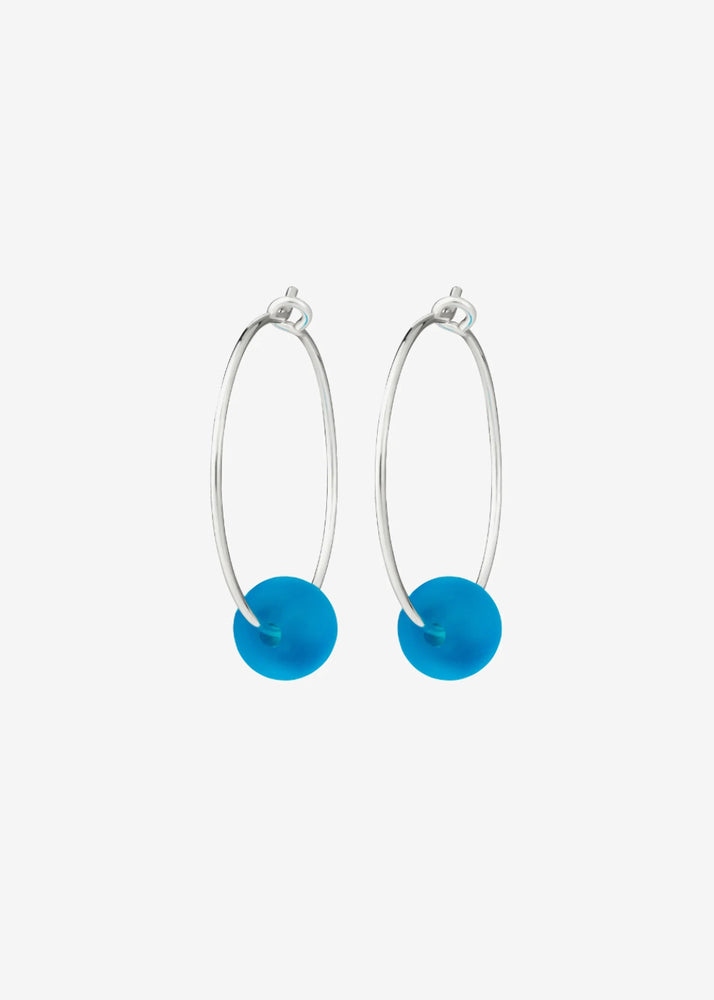 Marine Blue Sea Glass Hoop Earrings by One & Eight