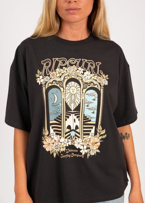 Tropical Tour Heritage Tee in Washed Black by Rip Curl