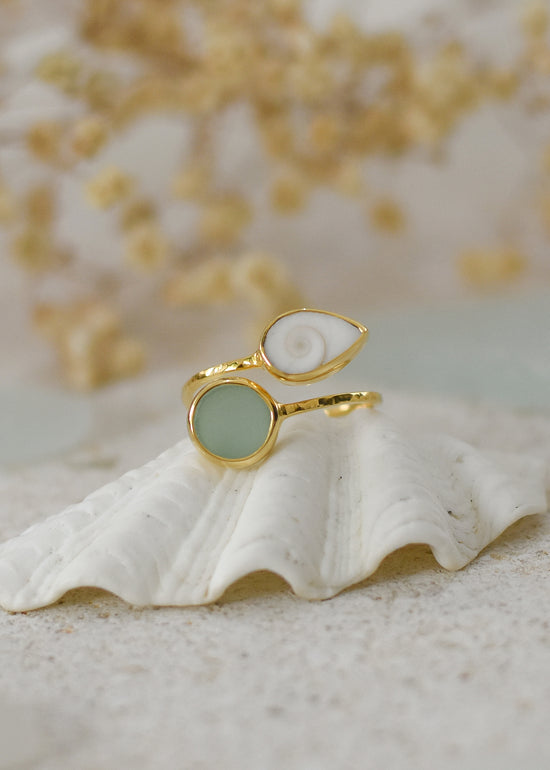 Ocean Treasure Gold Adjustable Ring by Shimmy Bracelets