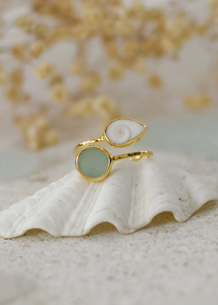 Ocean Treasure Gold Adjustable Ring by Shimmy Bracelets