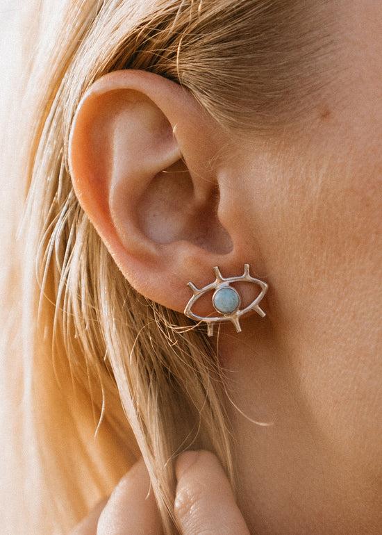 Load image into Gallery viewer, Larimar Eyes Stud Earrings by Tropical Tribe
