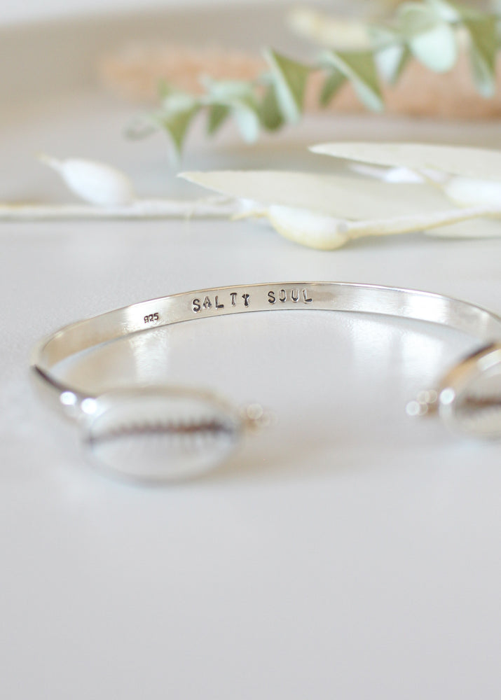 Salty Soul Cowrie Shell Sterling Silver Bangle