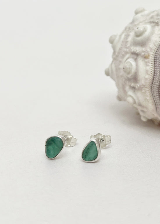 Aqua Seaglass Stud Earrings
