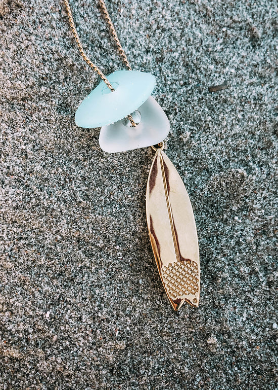 Sea Glass Surfboard Necklace Gold