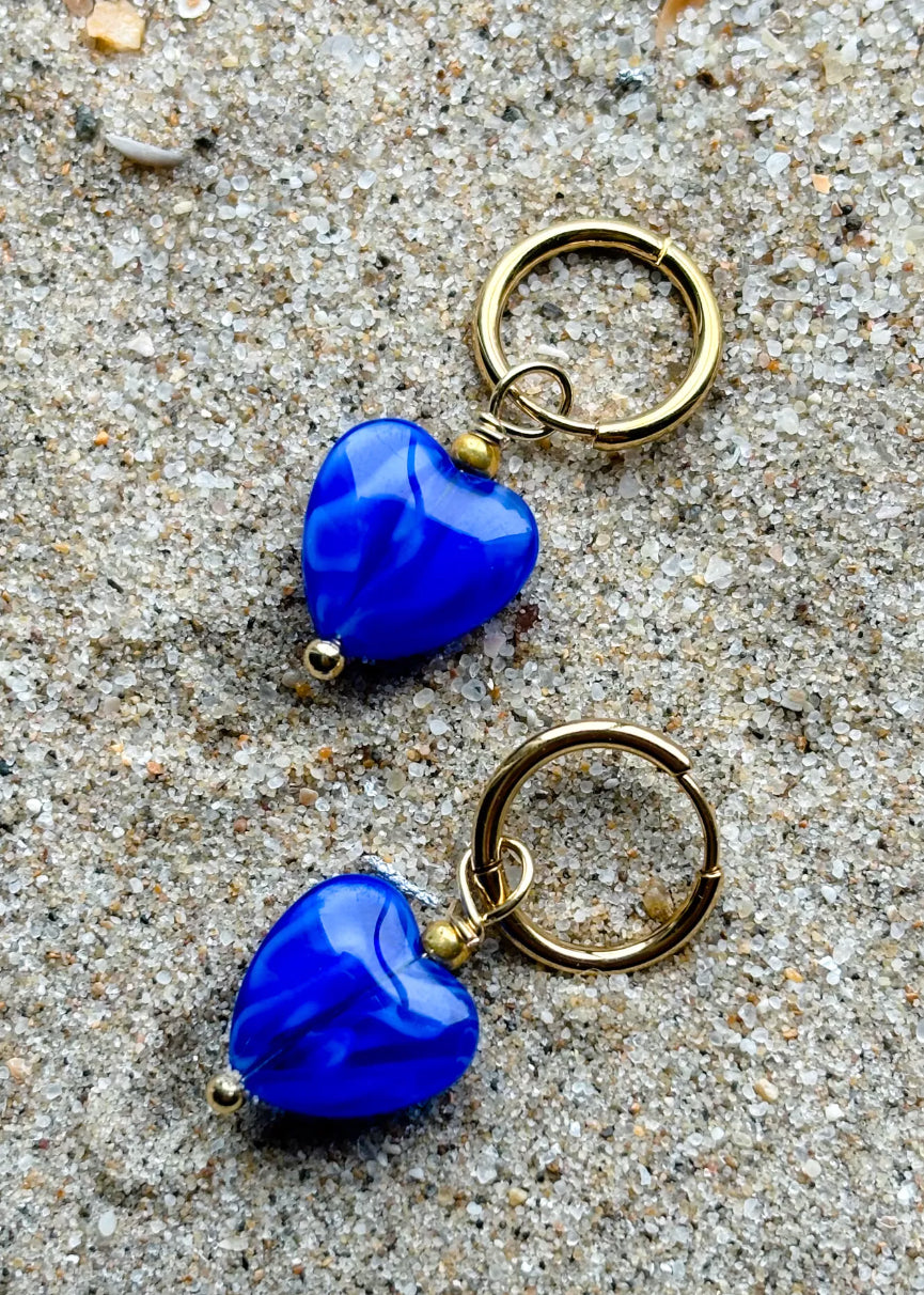 Blue Love Hoop Earrings Gold
