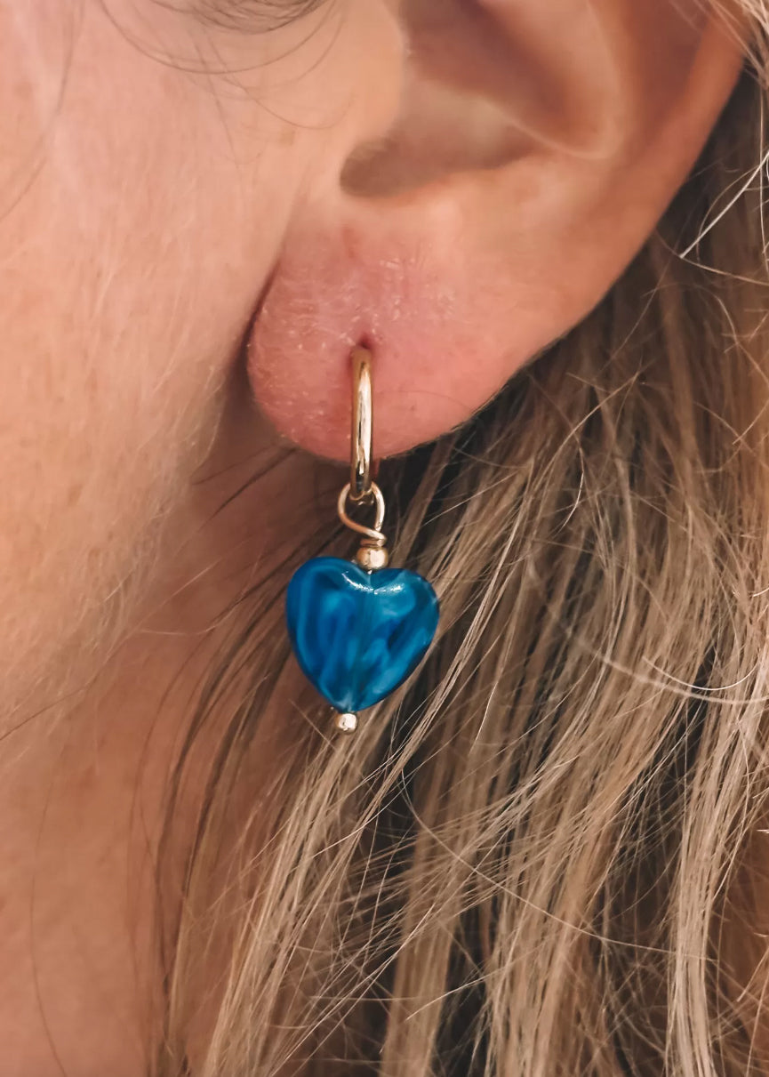 Blue Love Hoop Earrings Gold