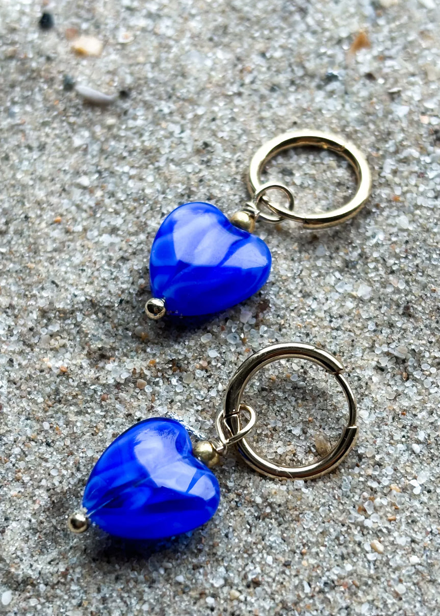 Blue Love Hoop Earrings Gold