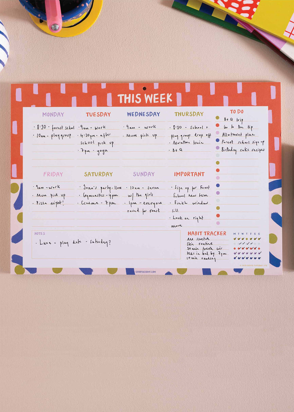 A4 Colour Flow Weekly Planner Pad | Habit Tracker