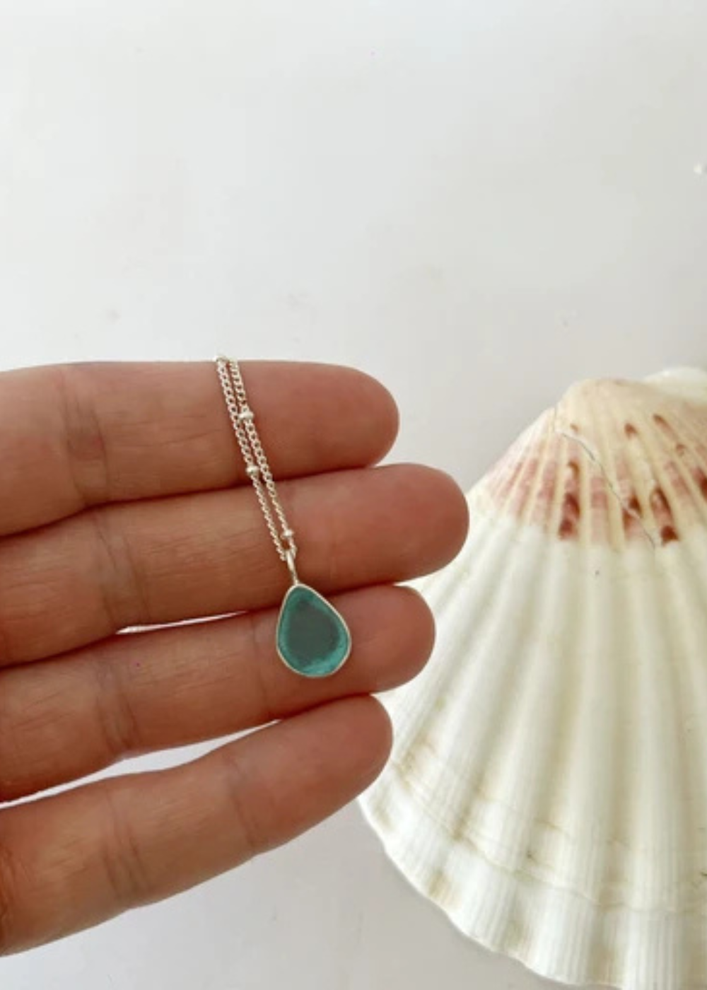Aqua Blue Seaglass Droplet Necklace