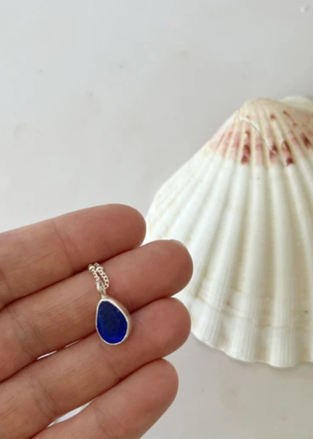 Ocean Blue Seaglass Droplet Necklace