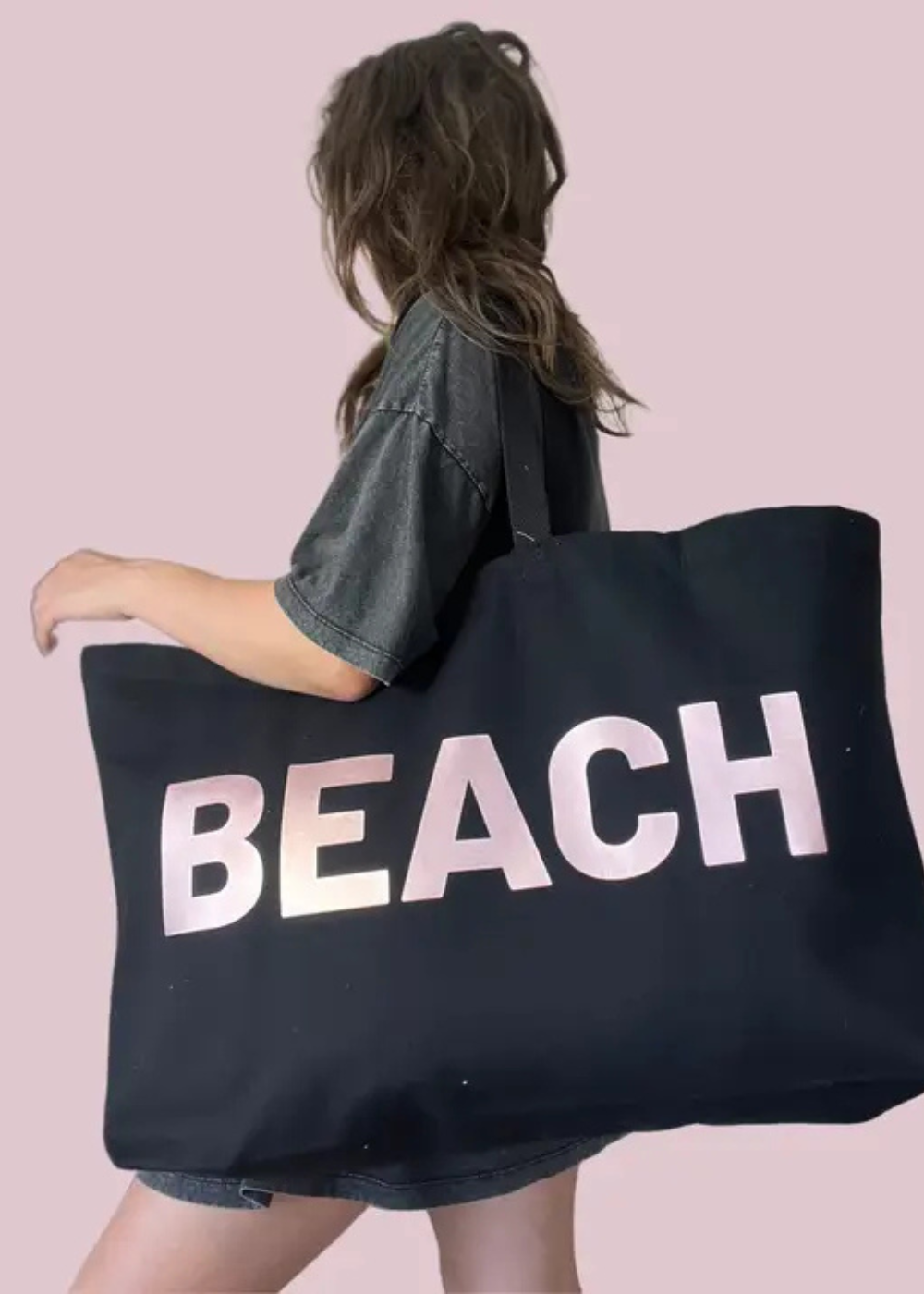 Large Cotton Beach Day Bag - Rose Gold
