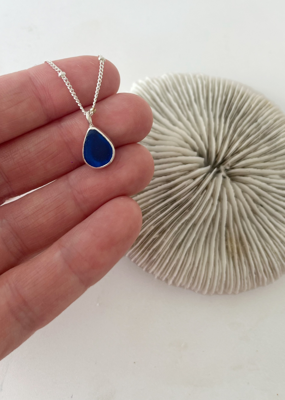 Ocean Blue Seaglass Droplet Necklace