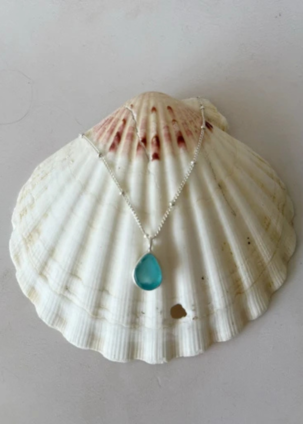 Aqua Blue Seaglass Droplet Necklace
