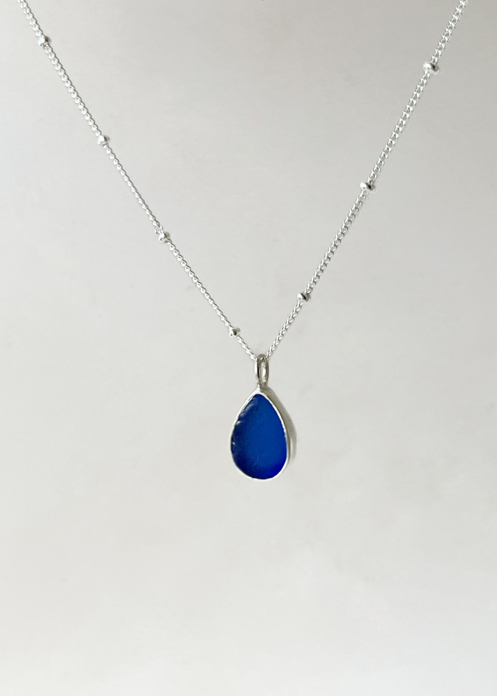 Ocean Blue Seaglass Droplet Necklace