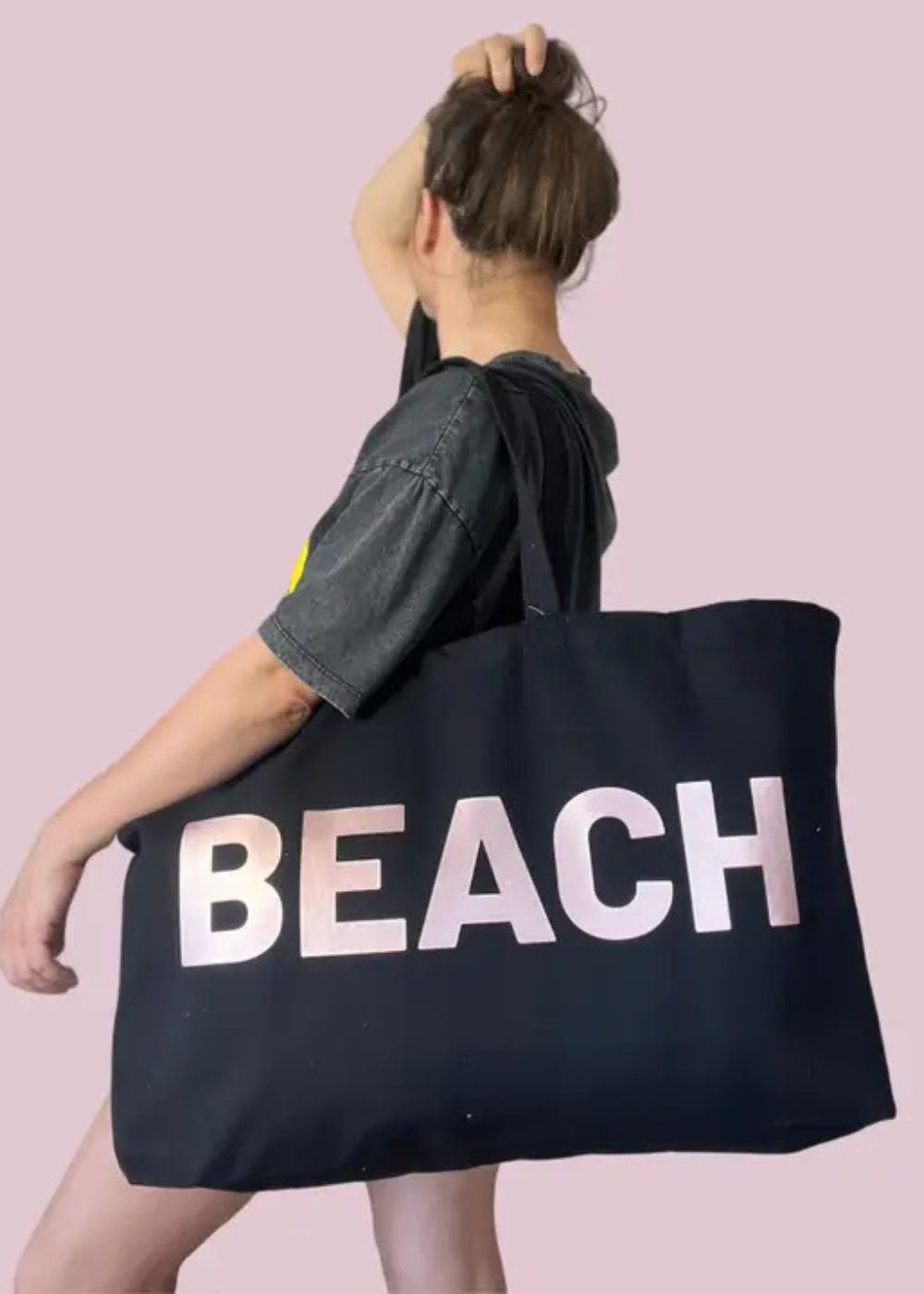 Large Cotton Beach Day Bag - Rose Gold