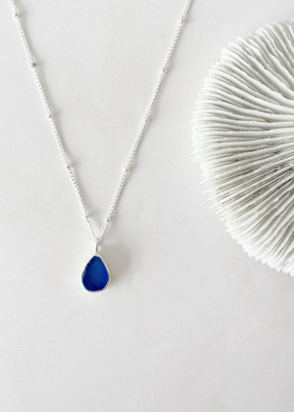 Ocean Blue Seaglass Droplet Necklace