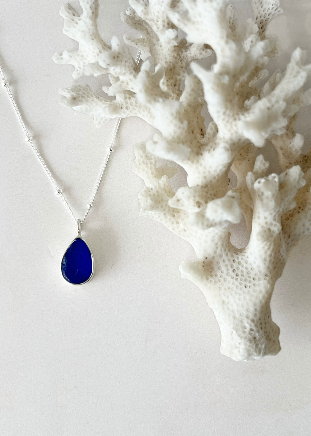 Ocean Blue Seaglass Droplet Necklace