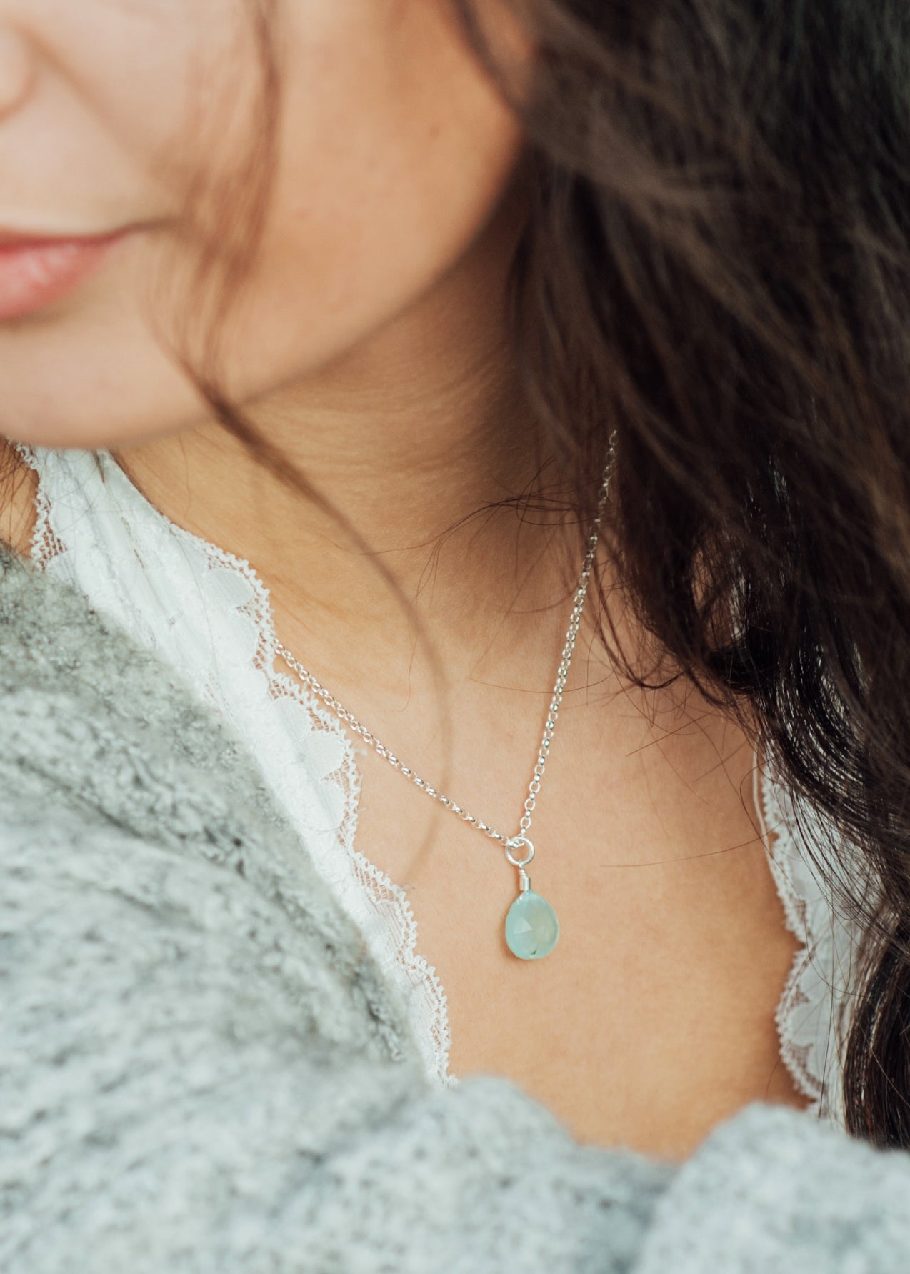 Aqua Chalcedony Pendant Necklace by Sadie Jewellery