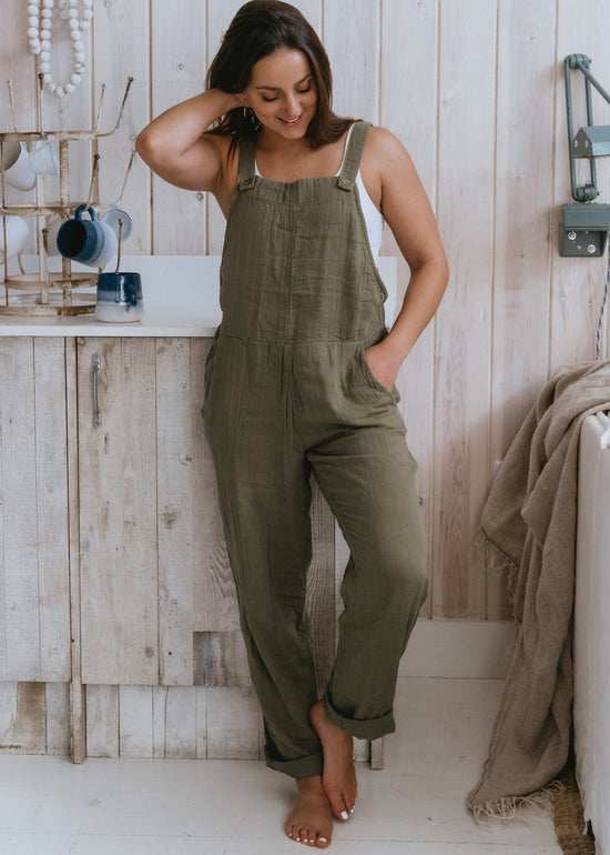 Load image into Gallery viewer, Beachside Love Khaki Dungarees by Roxy
