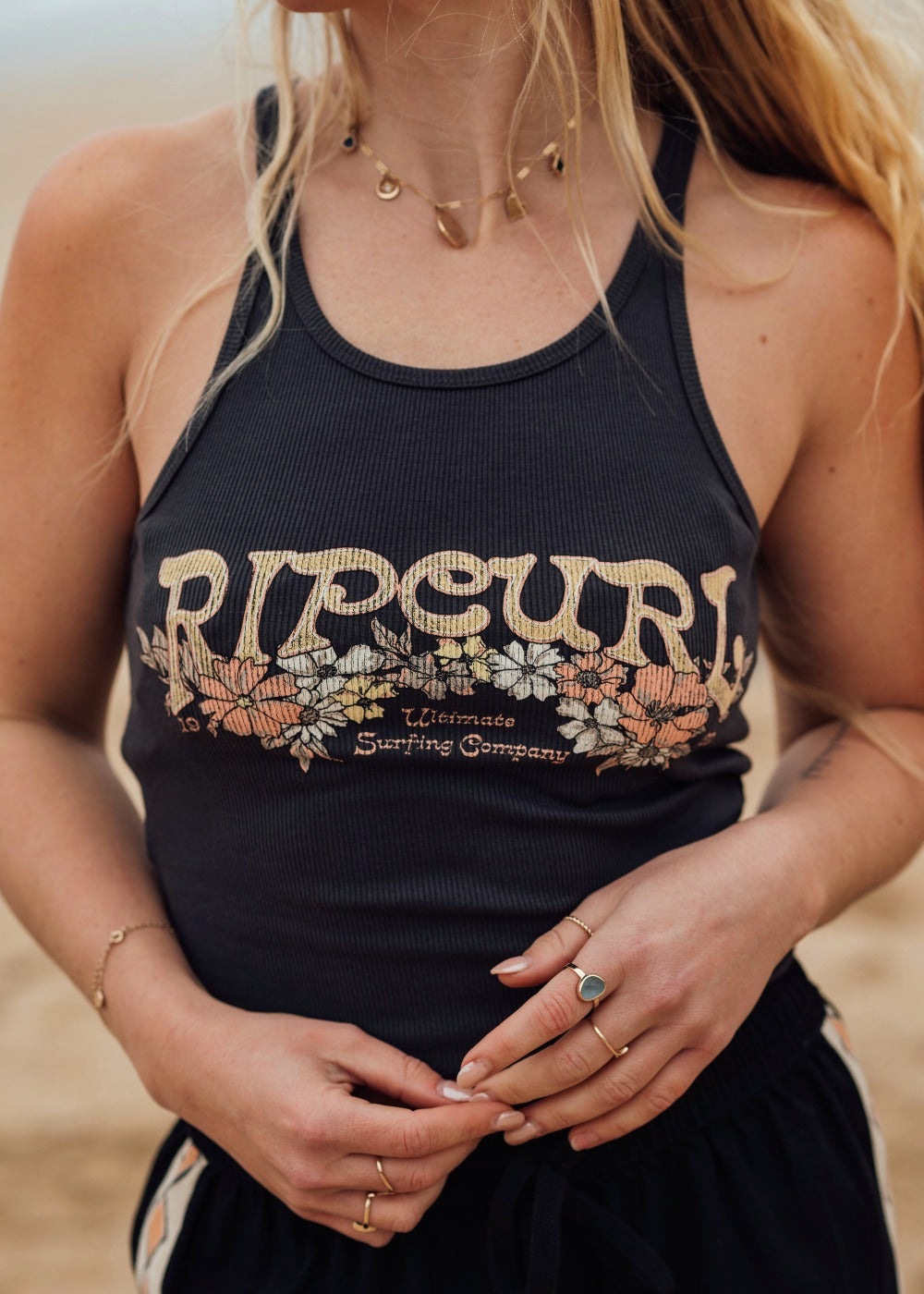 Endless Summer Ribbed Tank in Black