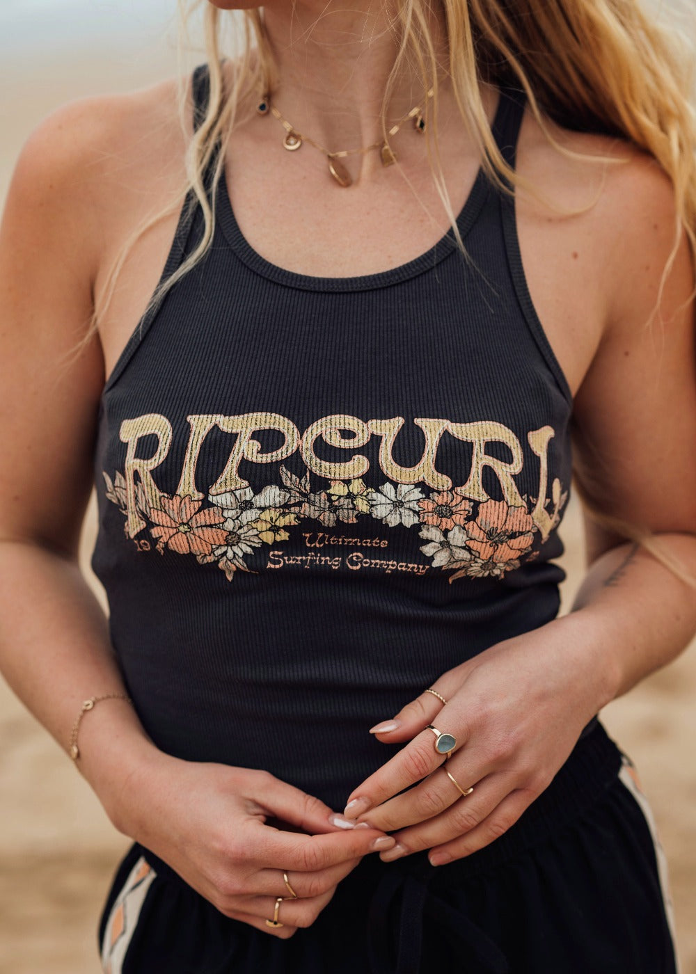 Endless Summer Ribbed Tank in Black by Rip Curl