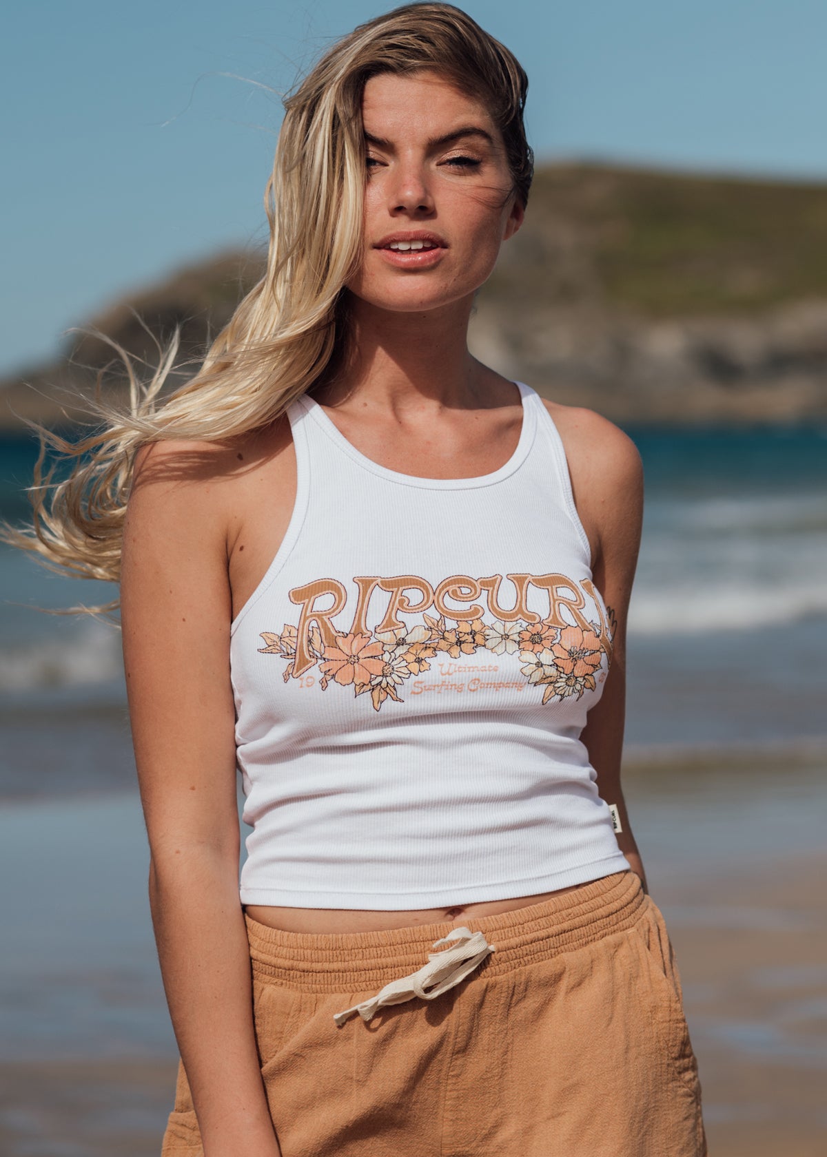 Endless Summer Ribbed Tank in White by Rip Curl