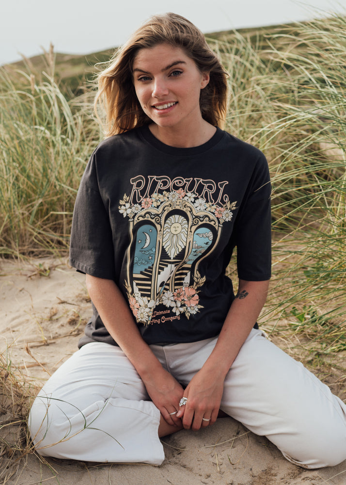 Tropical Tour Heritage Tee in Washed Black by Rip Curl