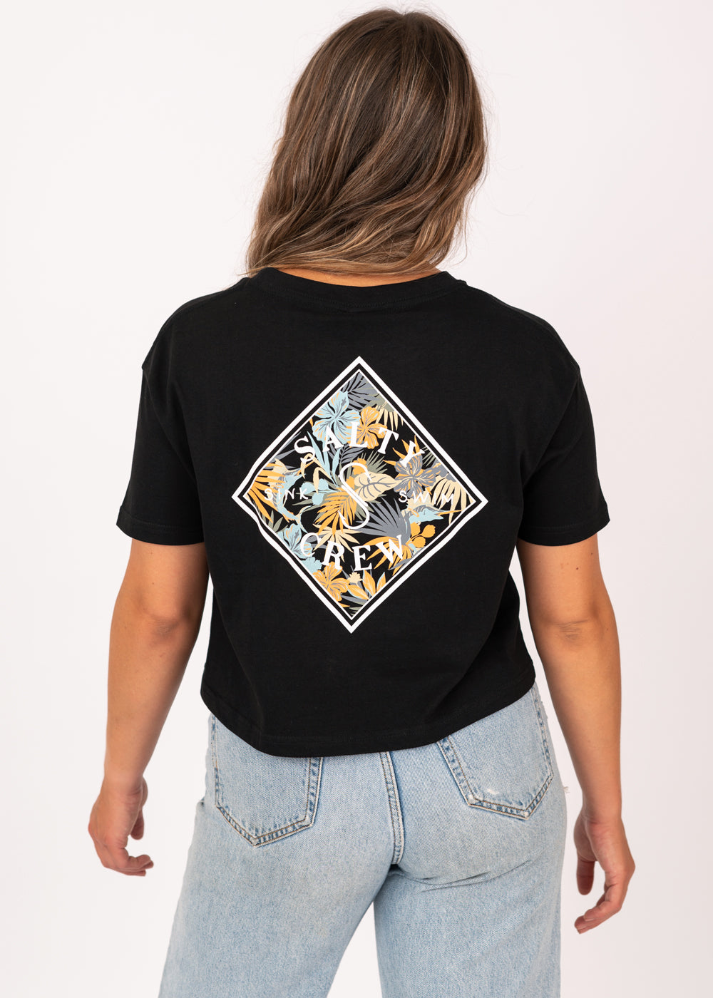 Tippet Tropical Crop Tee in Black by Salty Crew