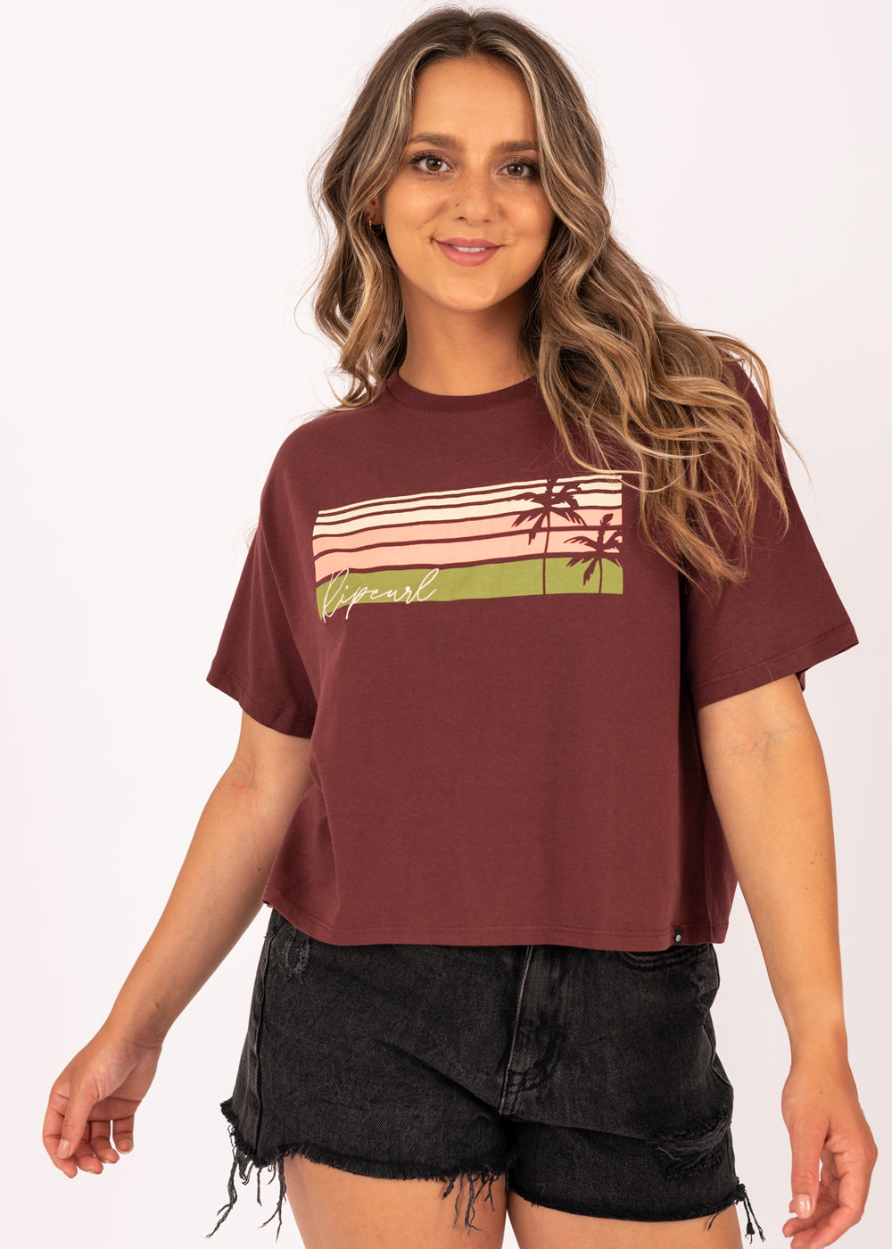 Tallows Crop Tee in Maroon by Rip Curl