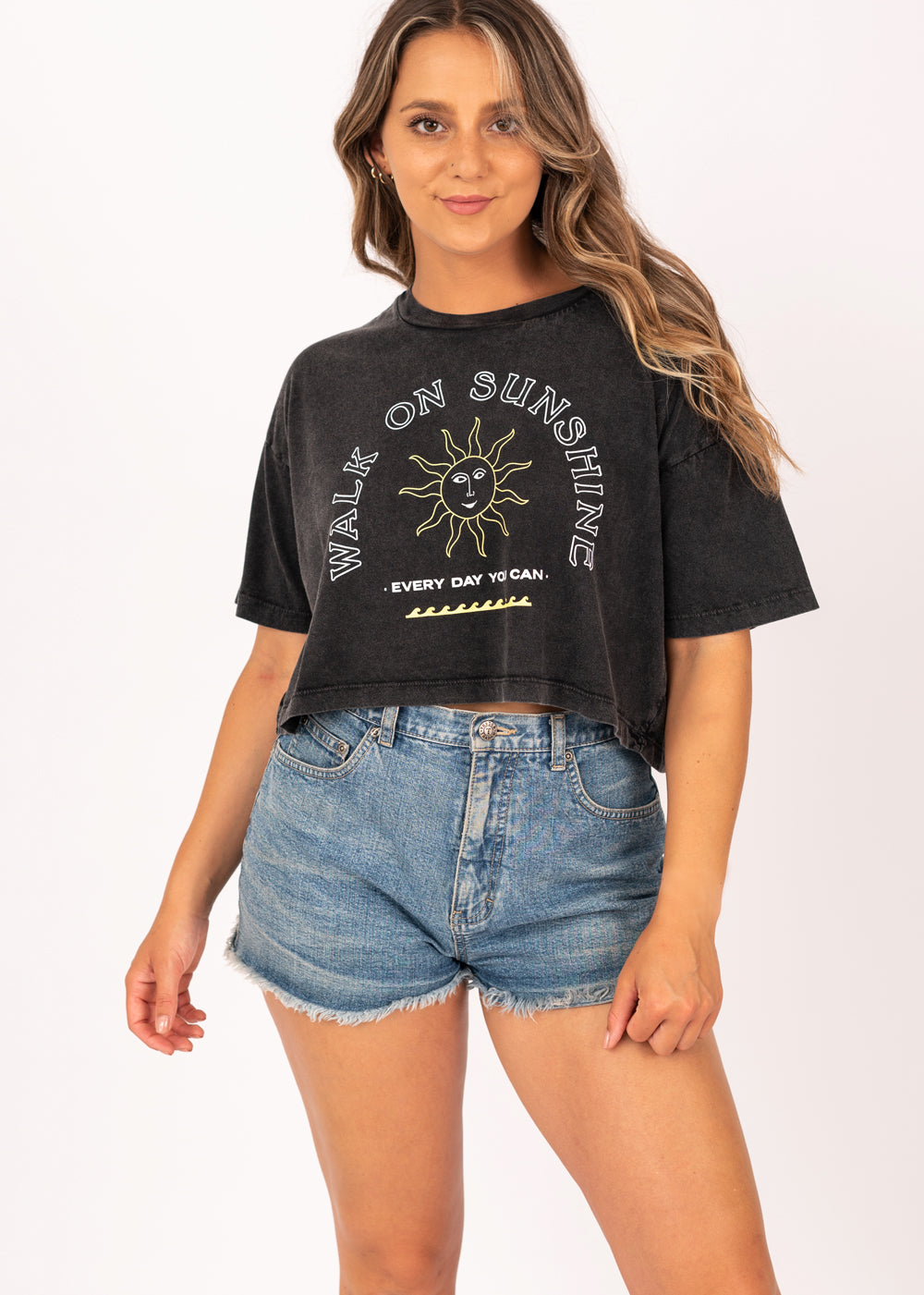 Walk On Sunshine Crop Tee in Charcoal Grey