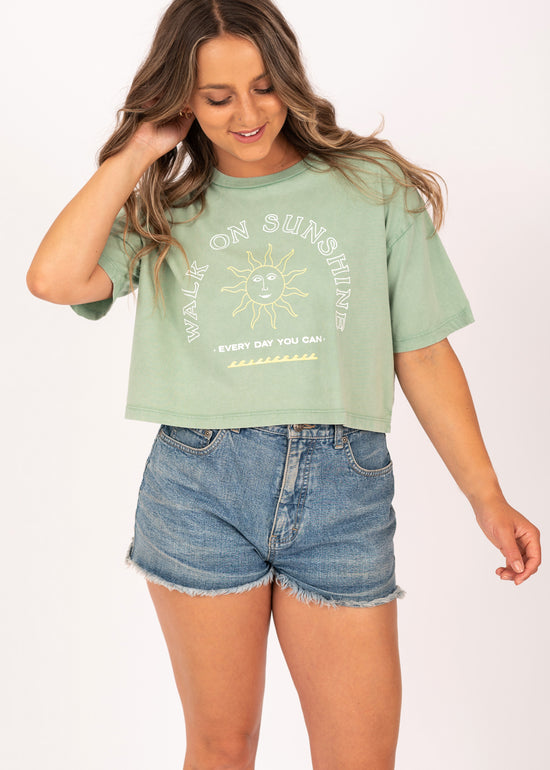 Walk On Sunshine Crop Tee in Sea Green