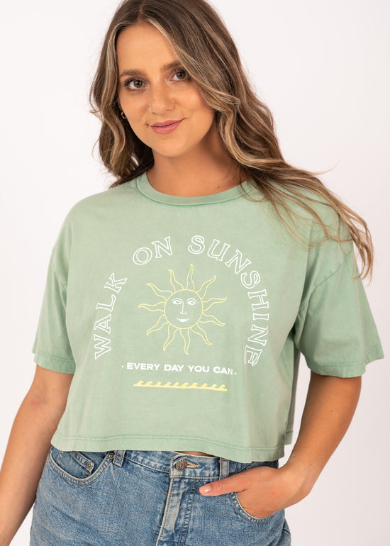 Walk On Sunshine Crop Tee in Sea Green