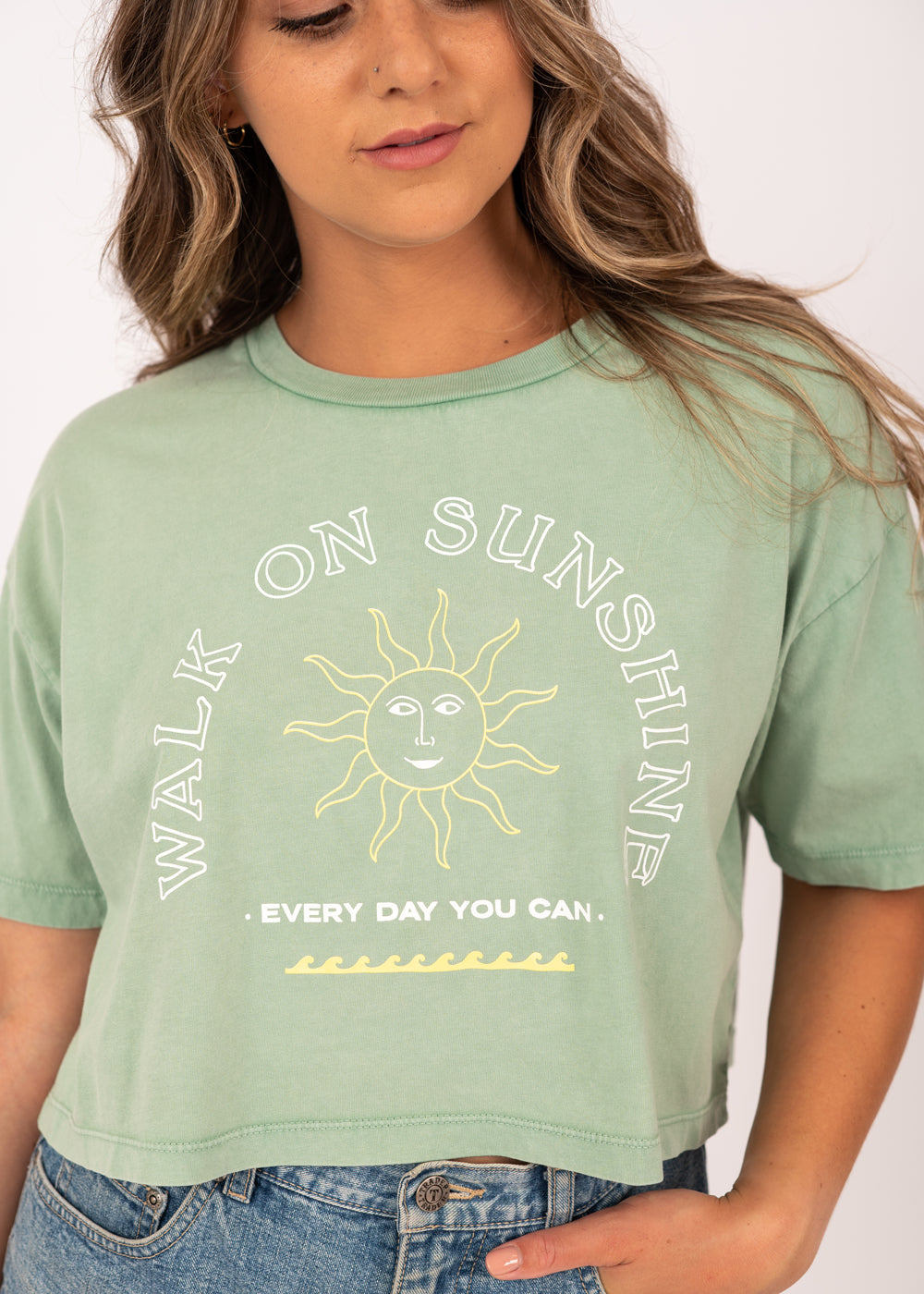 Walk On Sunshine Crop Tee in Sea Green