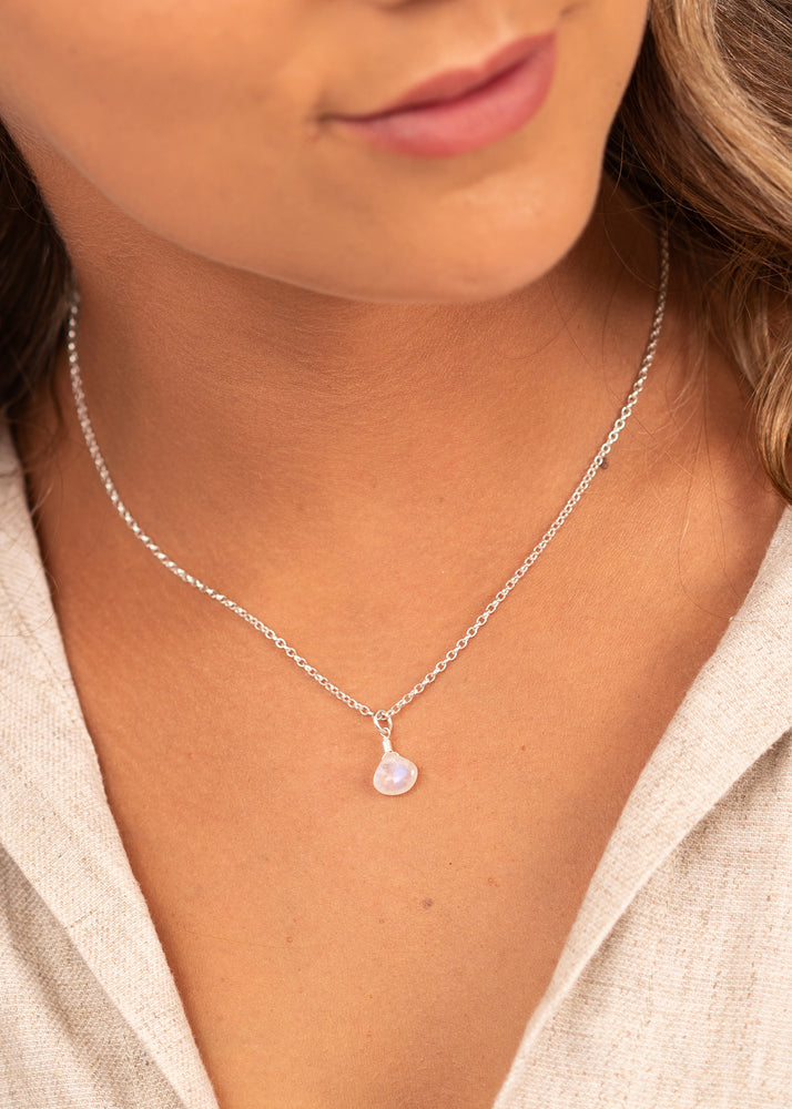 White Rainbow Moonstone Gemstone Pendant Sterling Silver Necklace by Sadie Jewellery made in Cornwall, UK