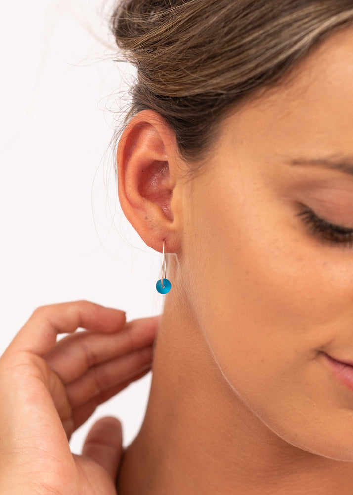 Marine Blue Sea Glass Hoop Earrings by One & Eight