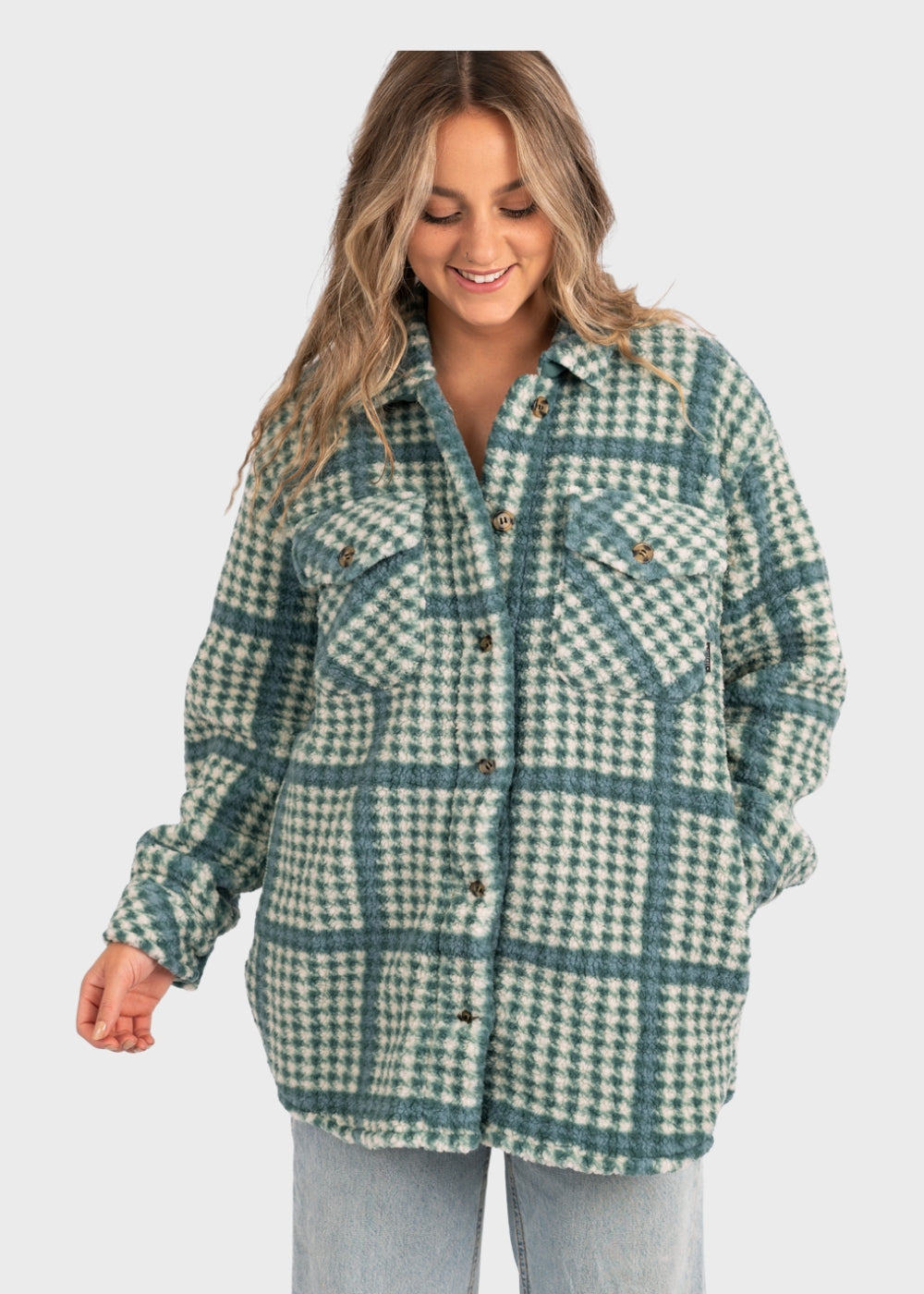 Akino Green Check Teddy Fleece Shacket by Protest