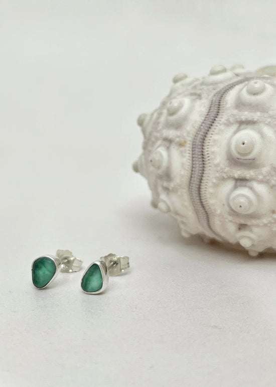 Aqua Seaglass Stud Earrings