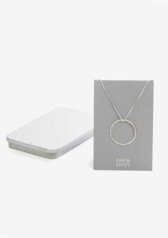 Load image into Gallery viewer, Silver Hammered Hoop Necklace by One &amp;amp; Eight
