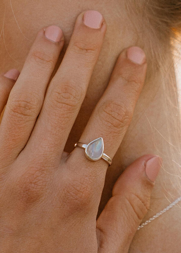 Moonstone Droplet Silver Ring by Tropical Tribe
