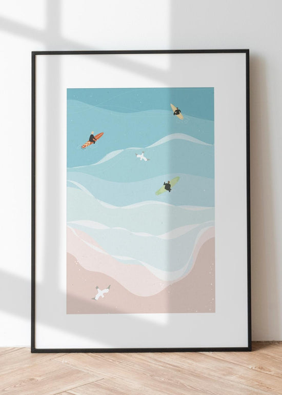 Surfers in the Sea Art Print