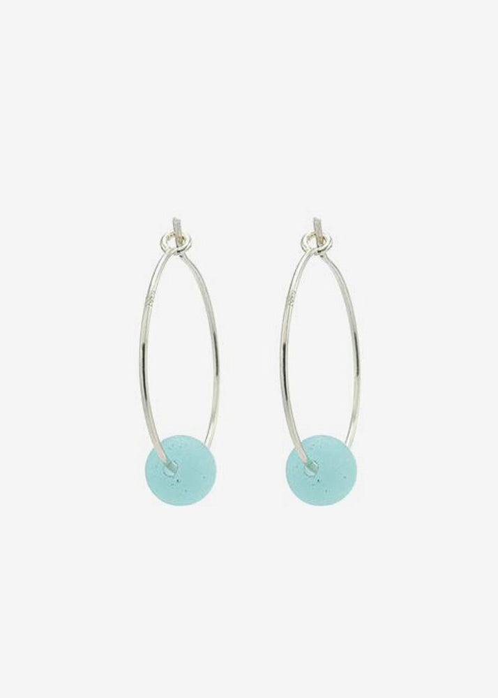 Pacific Blue Sea Glass Hoop Earrings by One & Eight